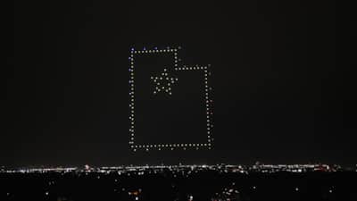 Liberty Park in Salt Lake City hosts a spectacular drone display that lights up the night sky in honor of Pioneer Day.